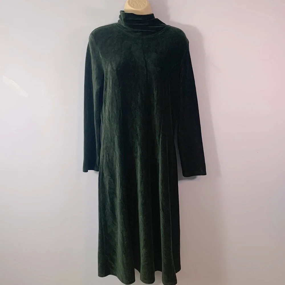 Talbots petites size S ribbed velour velvet long sleeve long dress turtleneck